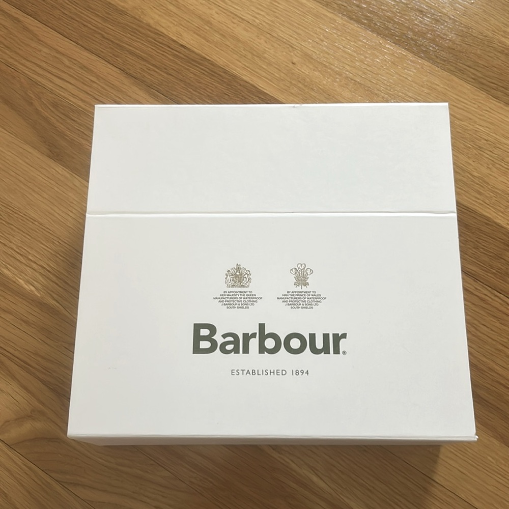 Barbour hat (tan with Pom Pom) and scarf set (tan and black tartan plaid)